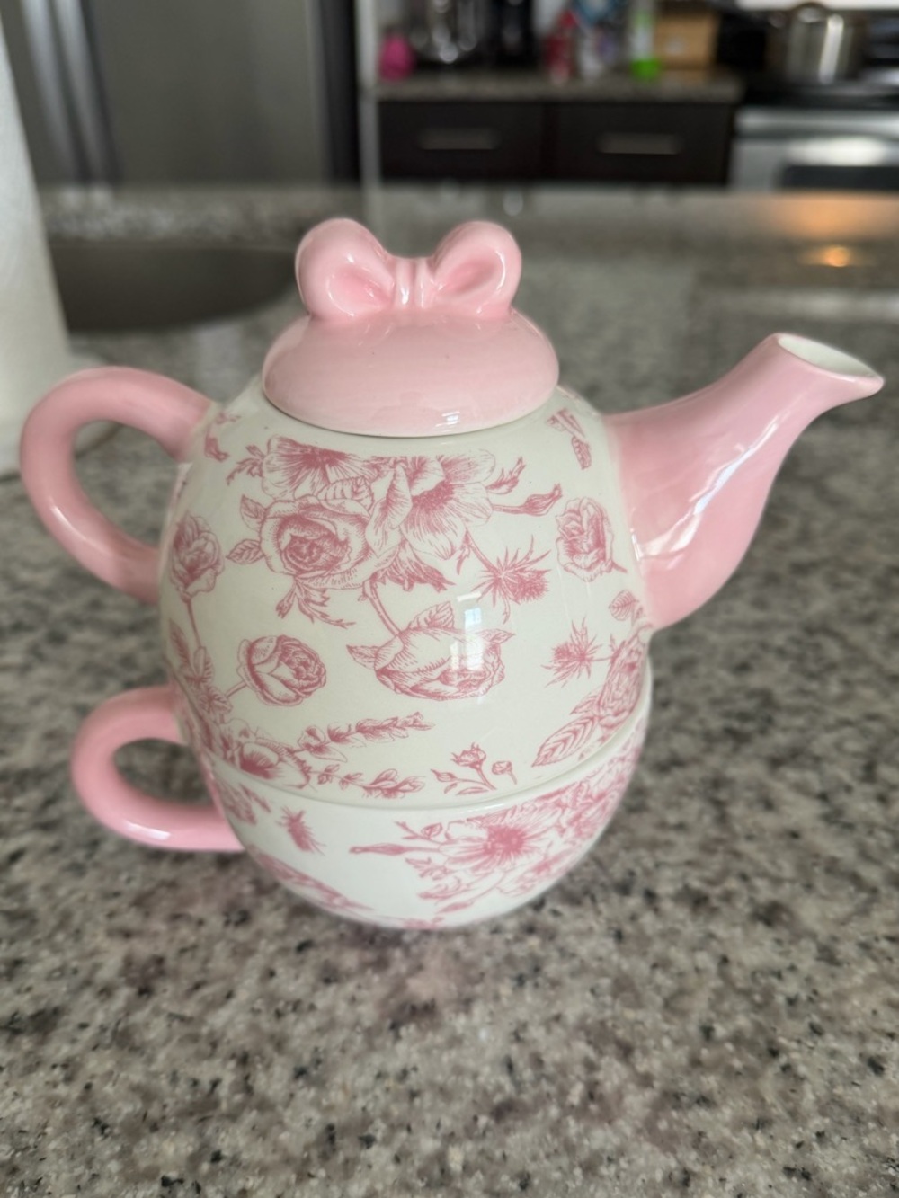 Pink Floral Ceramic Teapot and Cup Set